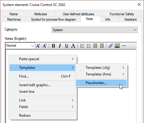 context menu and select 'Templates | Placeholder'